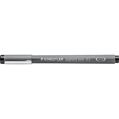 STAEDTLER black pigment liner, line width 0.3 mm, indelible pigment ink, long metal tip, long service life, 10 fineliners in a cardboard case, 308 03-9
