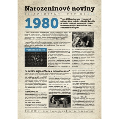Narozeninové noviny 1980 s vlastním textem a fotografií S textem