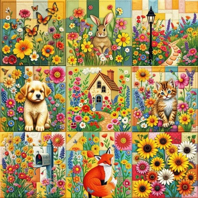 Alipson Puzzle - Puzzle Cottage Garden Nine Patch Quilt Block - 1 000 piese