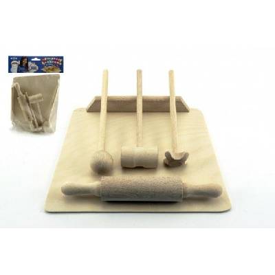 Teddies Kuchyňské nádobí prkénko, váleček, palička dřevo 20cm v sáčku