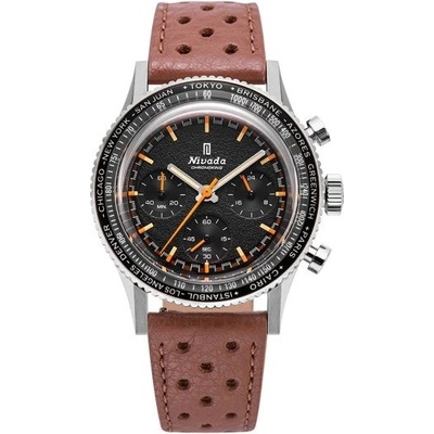 Nivada Grenchen Chronoking Meca Inter. Bezel Brown Racing Strap