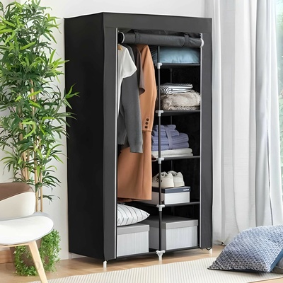 Retoo Текстилен гардероб Retoo с 6 рафта и дръжка - сив (RET-O1007)