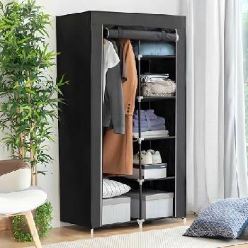 Retoo Текстилен гардероб Retoo с 6 рафта и дръжка - сив (RET-O1007)