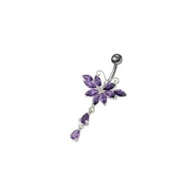 S4U Stříbrný piercing do pupíku motýlek (fialová) BP01295-A