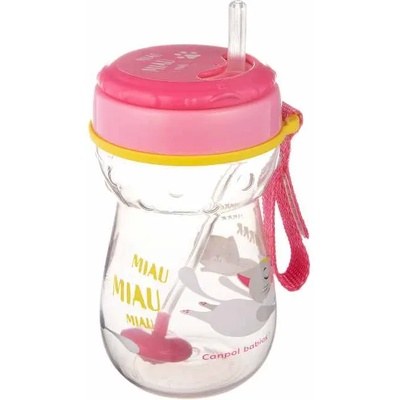 Canpol Чаша със силиконова сламка Canpol - Коте, 350 ml (56/521C)