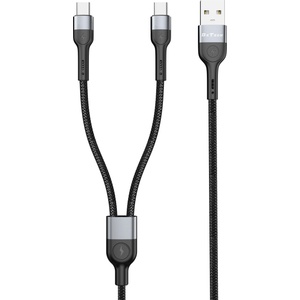 DeTech Кабел за данни DeTech DE-52UCC, 2 in 1, USB - 2хType-C, 1.0m, Black - 40517 (DE-40517)