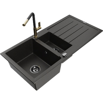 Mexen Andres гранитна мивка с 1, 5 камери и отцедник и кухненски смесител Flora, черен/златен - 6515-75-670401-57-B (6515-75-670401-57-B)