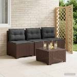 vidaXL Пейка за градина с Cushions във вид на ратан 3-местен ПП Кафяво (8011981)