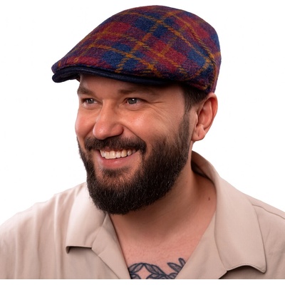 Fiebig Headwear since 1903 tvídová bekovka s modrým koženým kšiltem