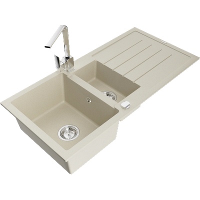 Mexen Andres гранитна мивка 1, 5-коморна с отцедник и кухненски смесител Rita, бежов - 6515-69-670300-00 (6515-69-670300-00)