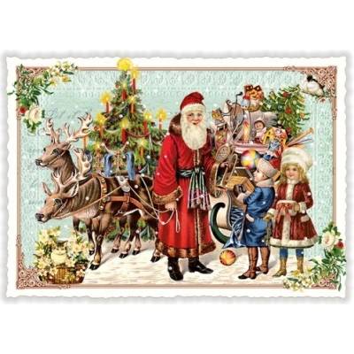 žiadna značka Vianočná pohľadnica Mikuláš a deti 15 x 10,5 cm