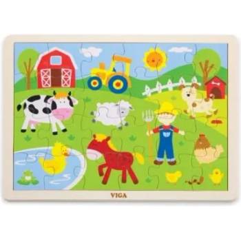 Viga Toys - Дървен пъзел в рамка - Ферма - 24 части (50197_1)