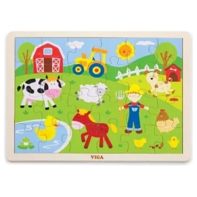 Viga Toys - Дървен пъзел в рамка - Ферма - 24 части (50197_1)