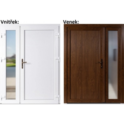 Soft Dvoukřídlé vchodové plastové Plné+Sklo Nisip Zlatý dub/Bílá pravé 130 x 200 cm