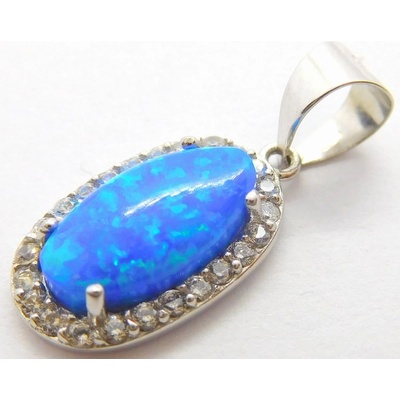 Klenoty Budín Dámský zlatý přívěsek z bílého zlata se zirkony a modrým opálem H150