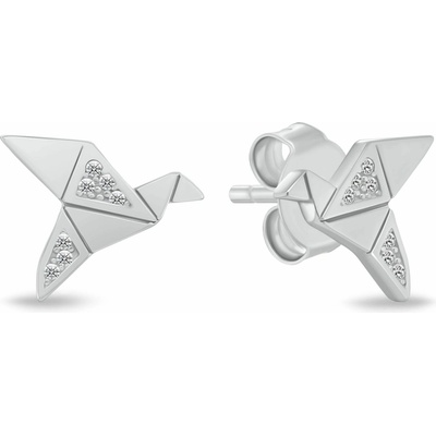 Brilio Silver Strieborné náušnice Origami vtáčik so zirkónmi EA1183W