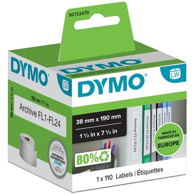 DYMO Термични етикети, DYMO LabelWriter, библиоплот 50 мм, перманентен, 190 мм x 38 мм, бяла хартия, 1 ролка/кутия, 110 етикета/ролка, 99018 S0722470 (S0722470) (S0722470)