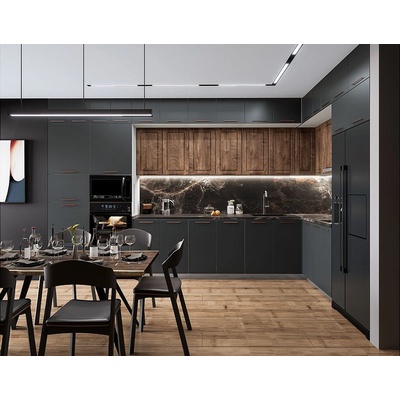 IRIM Модулна кухня City 9125 корпус бяло гладко / фронт карбон мат и дъб натурал