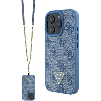 GUESS кожен калъф с метално лого Strass Crossbody за iPhone 16 Pro - син (3666339328702)