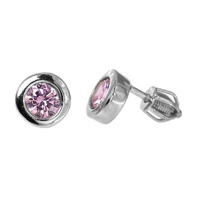 INFINITYSILVER Stříbrné šroubkové náušnice s růžovým zirkonem FLORA 436658RZs