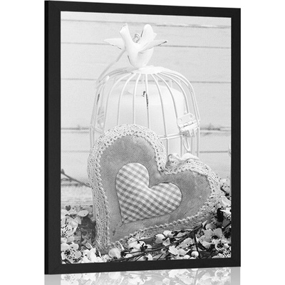 Plakát vintage srdíčko a vojtěšky v černobílém provedení - 20x30 silver
