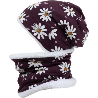 Esito zimní čepice spadená Daisy vínová