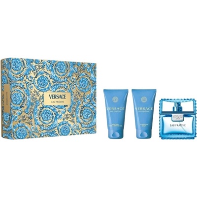 Versace Man Eau Fraiche подаръчен комплект за мъже Размер EDT 50 ml + 50 ml душ гел + 50 ml афтършейв балсам
