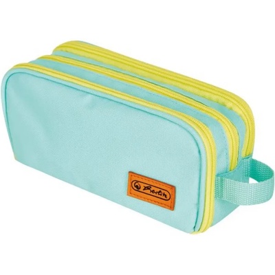 Herlitz Ученически несесер празен, двоен, 3 ципа, neon, мента/жълто - Herlitz