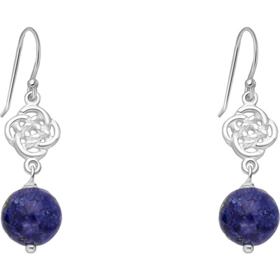 Jantario strieborné visiace náušnice s lapis lazuli Štvorruža 102348