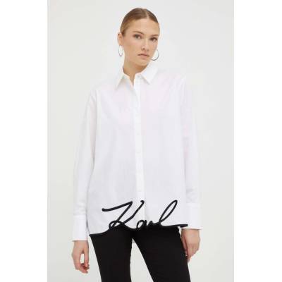 Karl Lagerfeld dámska bavlnená košeľa voľný strih s klasickým golierom biela