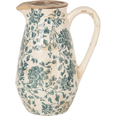 Clayre & Eef Dekoračný keramický antik džbán so zelenými kvetmi Tien French S 16 x 12 x 22 cm/1300ml