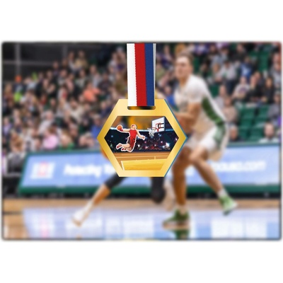 Akrylátová medaile Basketbal Stříbrná