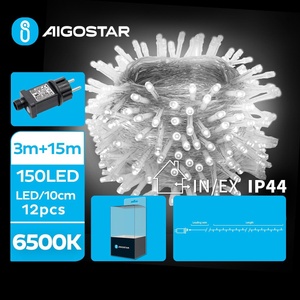 Aigostar - LED външен коледен гирлянд 150xLED/8 функции 18m IP44 студено бяла светлина (AI0450)