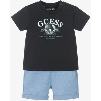 Guess Комплект тъмно синя тениска и къси панталонки за бебе момче Guess