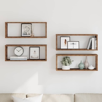 vidaXL Wall Cube Shelves 4 бр. старо дърво 60x15x23 cm (856587)