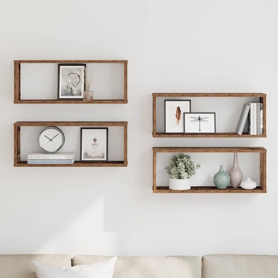 vidaXL Wall Cube Shelves 4 бр. старо дърво 60x15x23 cm (856587)