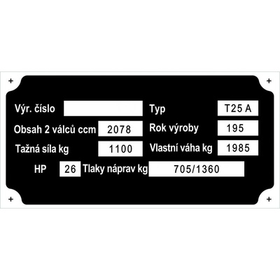 Výrobní štítek Zetor T25A