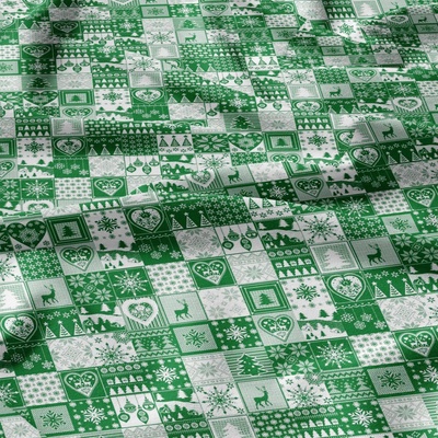 Vianočný vzor bavlnenej látky Vianoce, farba zelená, metráž 160 cm