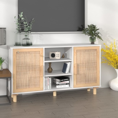 Nábytek XL Příborník bílý 105x30x60 cm masivní borovice a přírodní ratan 345639