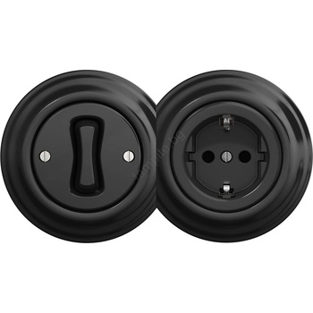 Reblig - Ретро еднополюсен ключ №1 и SCHUKO розетка 230 V с черна рамка (RG0017E)