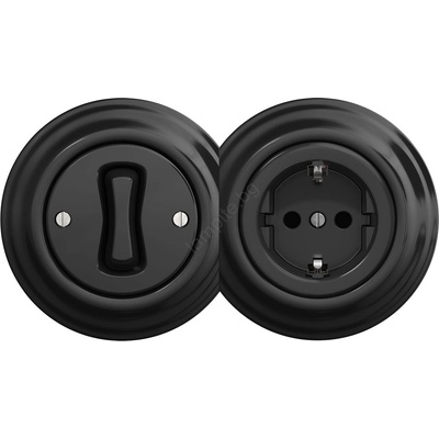Reblig - Ретро еднополюсен ключ №1 и SCHUKO розетка 230 V с черна рамка (RG0017E)