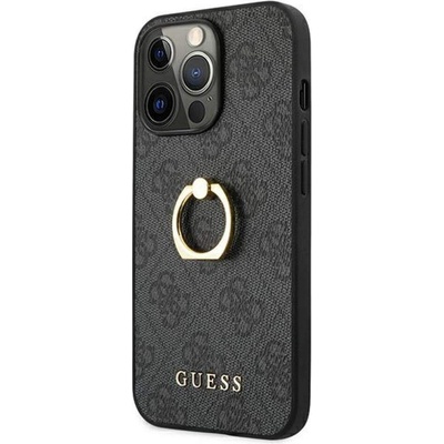 GUESS Hard Case 4G With Ring Stand - дизайнерски кожен кейс с пръстен против изпускане за iPhone 13 Pro Max (черен)