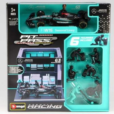 Bburago Set Mercedes F1 George Russell 63 Diorama Pit Stop 1:43