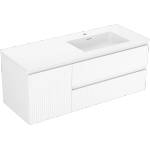 Mexen Rivel шкаф за баня 120 см с мивка Otis дясна, 2S, 1D, оребрен, бял мат (91A23-12047-3-BBFFF01-W18P01)