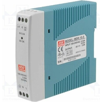 MEAN WELL MDR-10-5 Napájecí zdroj: spínaný; na lištu DIN; 10W; 5VDC; 2A; 85÷264VAC