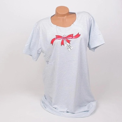 Памучна нощница за кърмачки в светлосин меланж и панделка