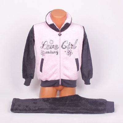 Плюшен детски комплект в сиво и розово с надпис