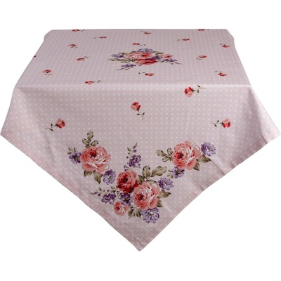 Clayre & Eef Ružový bavlnený obrus s ružami Dotty Rose 150x150 cm