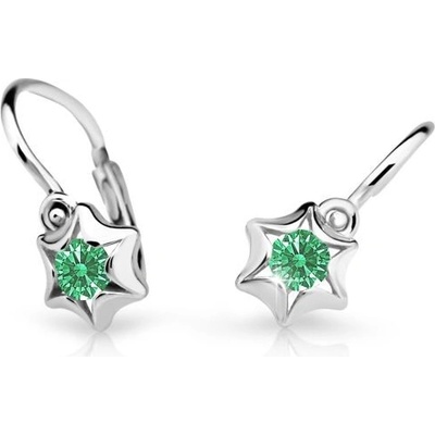 Danfil dětské náušnice hvězdičky C2159 z bílého zlata s kamínkem Emerald Green zapínání brizura