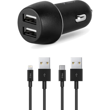 Ttec Зарядно за кола ttec - SmartCharger Duo, кабели USB-C и Lightning, черно (8694470826332)